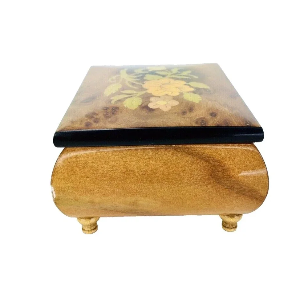 Vintage Wood Inlay Jewelry Box Ercolano Musical Movement Fascination Italy